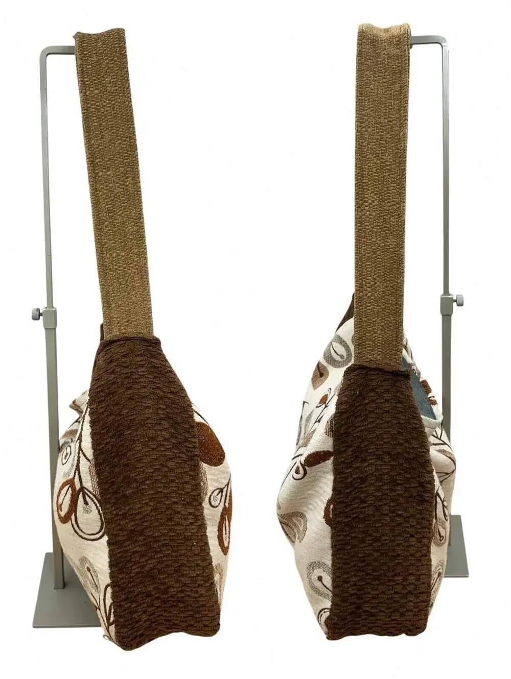 Handmade Bohemian Brown‎ and Cream Floral Tote Bag